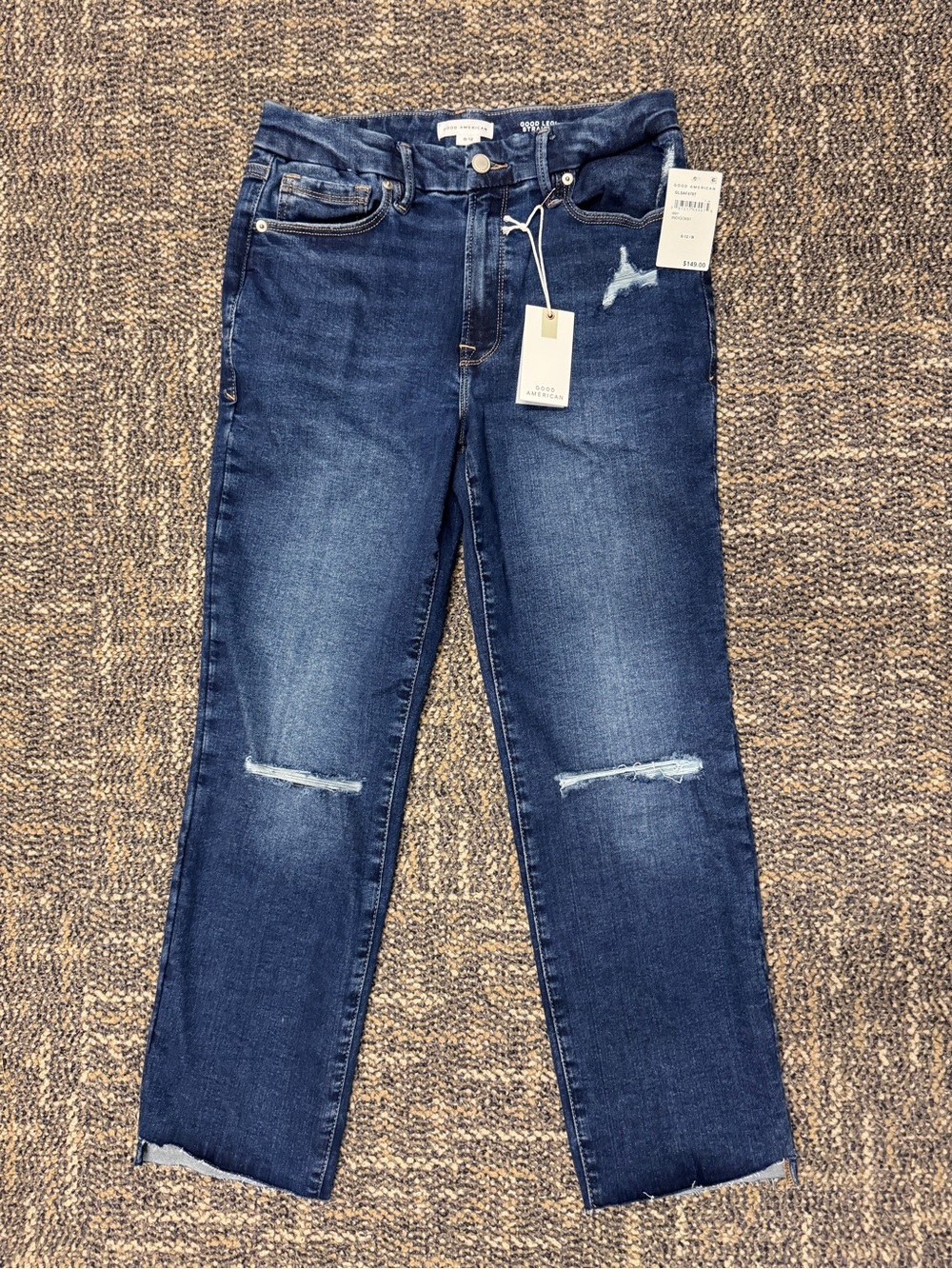 NWT Good American Always Fits Good Legs Straight Jeans 6-12 Distressed Y2K